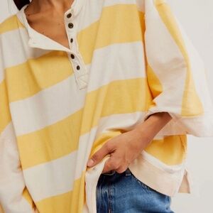 We The Free People Wonderful Tee Yellow/white stripe oversized boxy XS